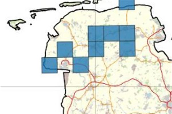 Jedes blaue Quadrat ein Wolf: Das Raubtier ist längst wieder in Ostfriesland heimisch.Foto: Landesjägerschaft