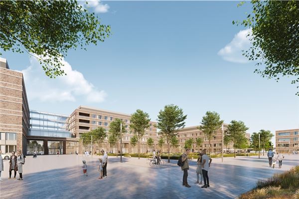 Der Bau der Zentralklinik beginnt im nächsten Sommer So wird die neue Zentralklinik ab 2028 aussehen. Noch jedoch brüten auf der grünen Wiese bei Uthwerdum die Kiebitze.