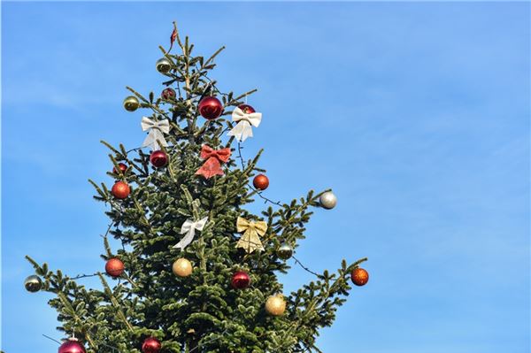 Der Weihnachtsbaum wurde festlich geschmückt.