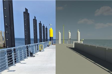 Modell und Wirklichkeit: Bei der Südmole handelt es sich um das dritte Pilotprojekt seit 2017, bei dem NPorts die BIM-Methodik in eigenen Bauvorhaben umgesetzt hat. Optisch sind kaum Unterschiede zur Realität (links) auszumachen. Foto: NPorts