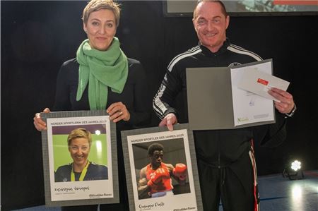 Titelträger. Katarzyna Szwagiel vom NTV und Ousmane Diallo vom BCN sind Nordens Sportler des Jahres 2023. Trainer Michael Bochardt nahm die Auszeichnung für den Kämpfer entgegen.