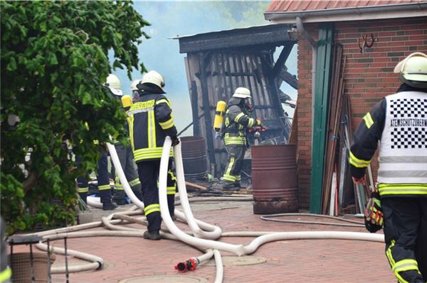 Schuppenbrand in Großheide: Feuerwehren im Großeinsatz – Ursache unklar